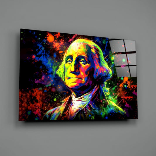 Neon Splatter George Washington Glass Wall Art