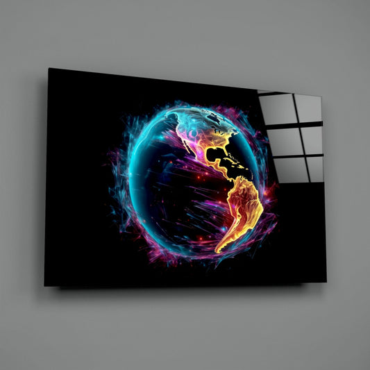 Neon Rim Americas Globe Glass Wall Art