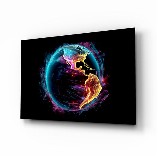 Neon Rim Americas Globe Glass Wall Art