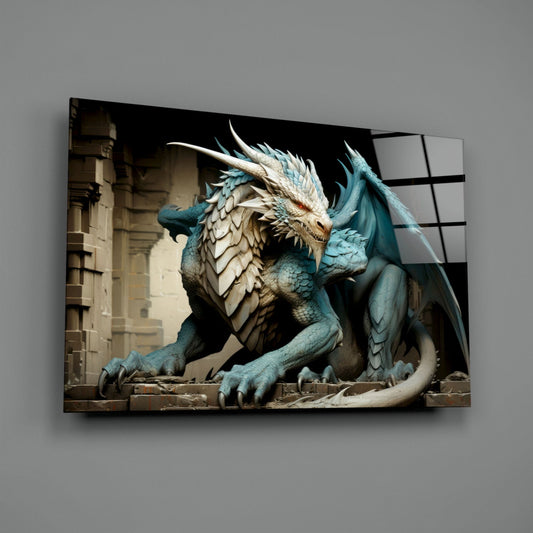 Icy Blue Scaled Dragon Glass Wall Art