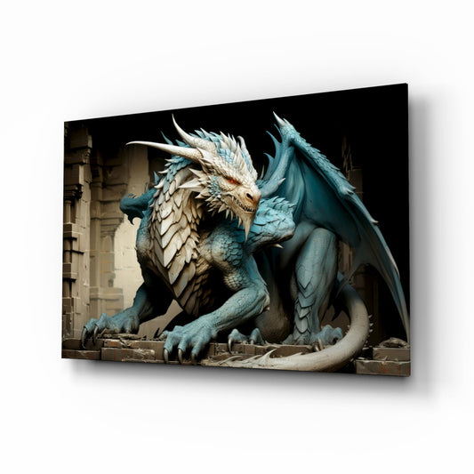 Icy Blue Scaled Dragon Glass Wall Art