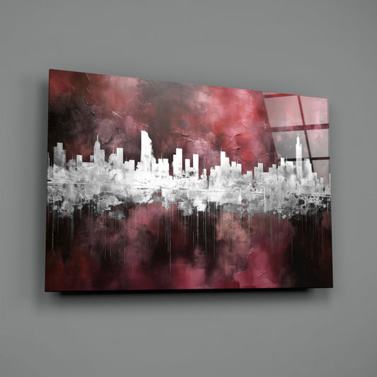 Burgundy Reflected City Glass Wall Art
