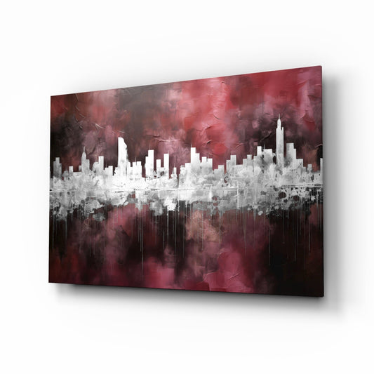 Burgundy Reflected City Glass Wall Art