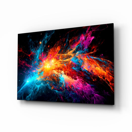 Blue Orange Star Burst Flare Glass Wall Art