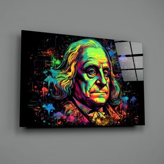 Blacklight Neon Benjamin Franklin Glass Wall Art