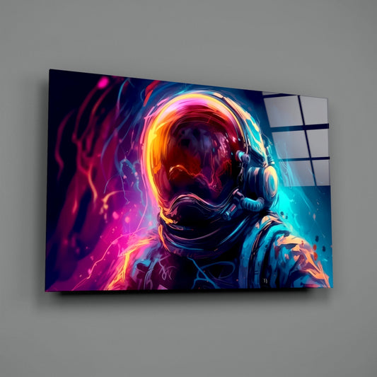 Glowing Helmet Astronaut Glass Wall Art
