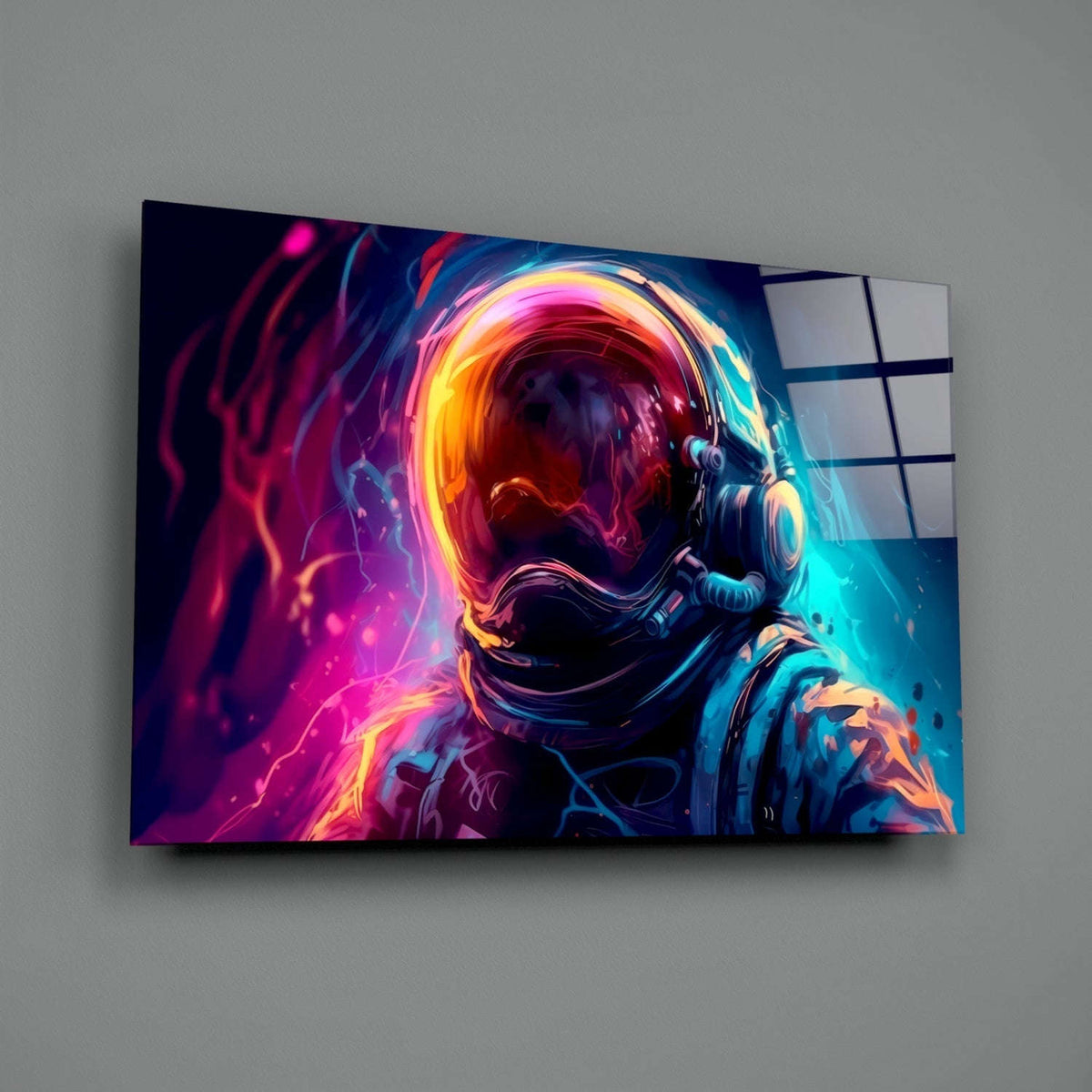 Glowing Helmet Astronaut Glass Wall Art Otarealm