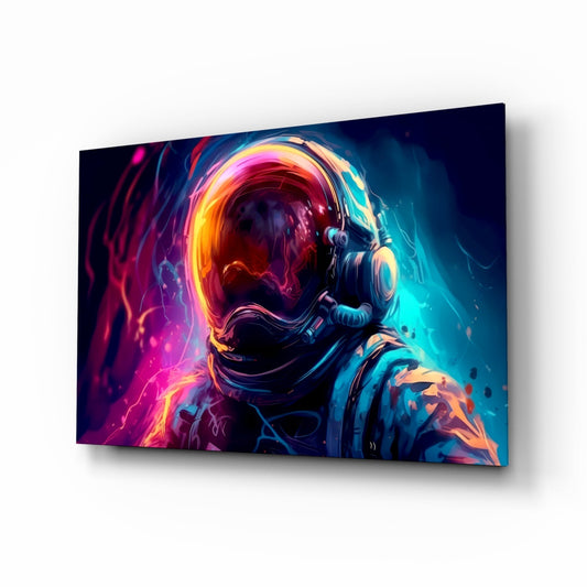 Glowing Helmet Astronaut Glass Wall Art