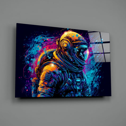 Blue Galaxy Profile Astronaut Glass Wall Art