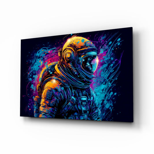 Blue Galaxy Profile Astronaut Glass Wall Art