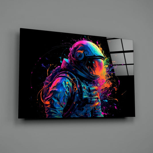 Neon Splash Astronaut Glass Wall Art