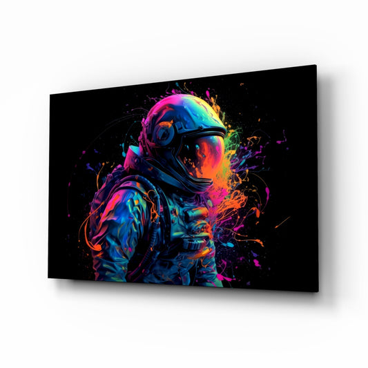 Neon Splash Astronaut Glass Wall Art