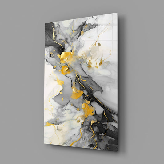 Gold Veined Charcoal Marble Swirl Glass Wall Art