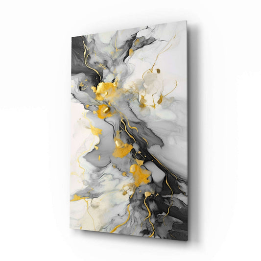 Gold Veined Charcoal Marble Swirl Glass Wall Art Otarealm