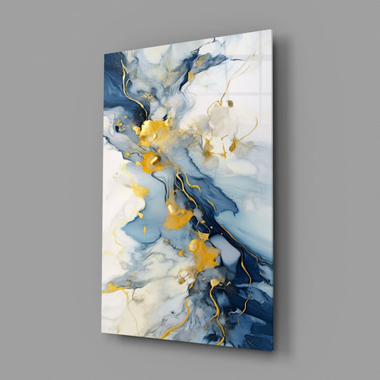 Gold Veined Indigo Marble Swirl Glass Wall Art
