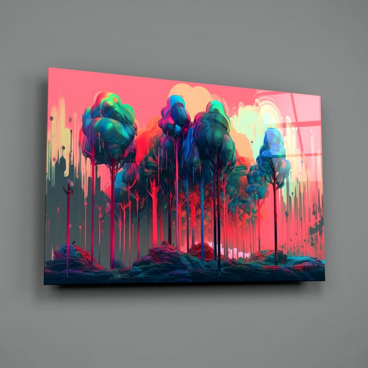 Dripping Paint Pink Treetops Glass Wall Art