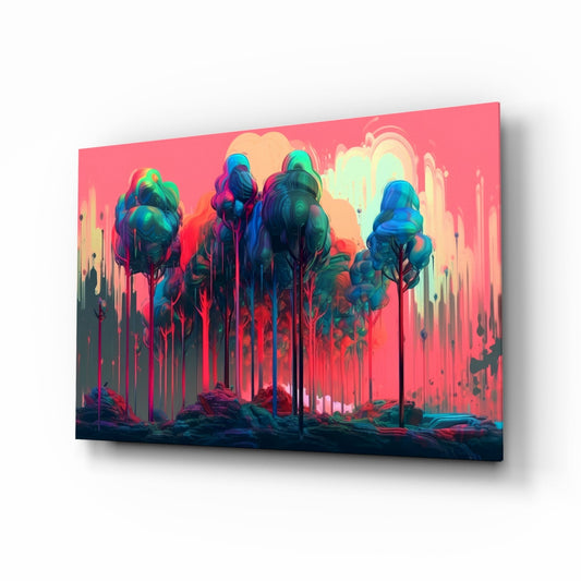 Dripping Paint Pink Treetops Glass Wall Art