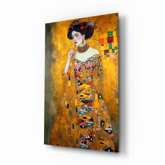 Klimt Style Golden Robe Lady Glass Wall Art