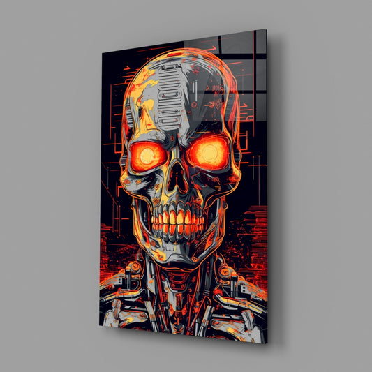 Glowing Eyes Metal Skull Glass Wall Art