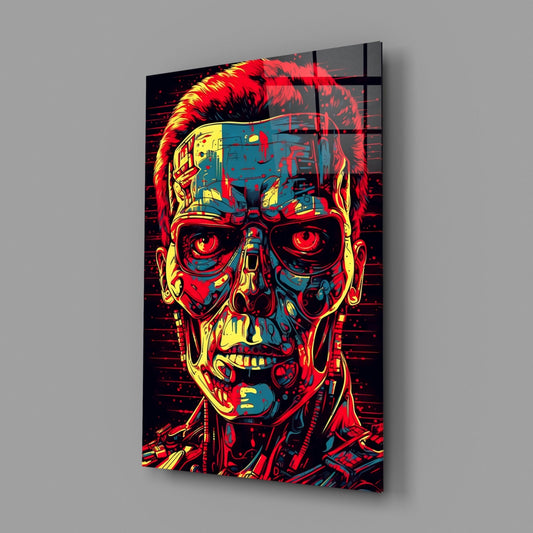 Red And Yellow Pop Cyborg Face Glass Wall Art