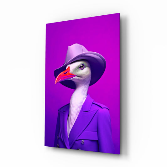Seagull in Purple Trench Coat Glass Wall Art