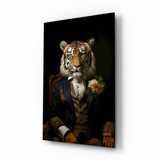 Tiger Dandy with Rose Blazer Glass Wall Art