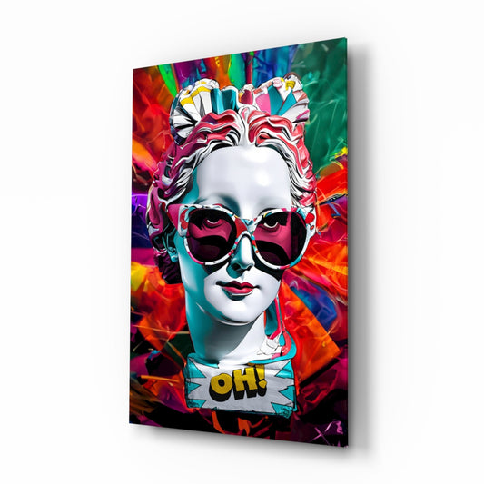 Rainbow Swirl Backdrop Statue Head Glass Wall Art