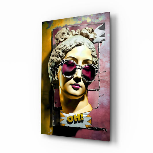 Gold Face Statue Pink Torn Poster Glass Wall Art