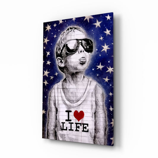 Starry Sky Sunglasses Boy Glass Wall Art