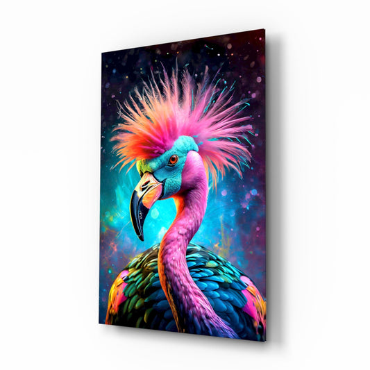 Punk Mohawk Flamingo Teal Face Glass Wall Art