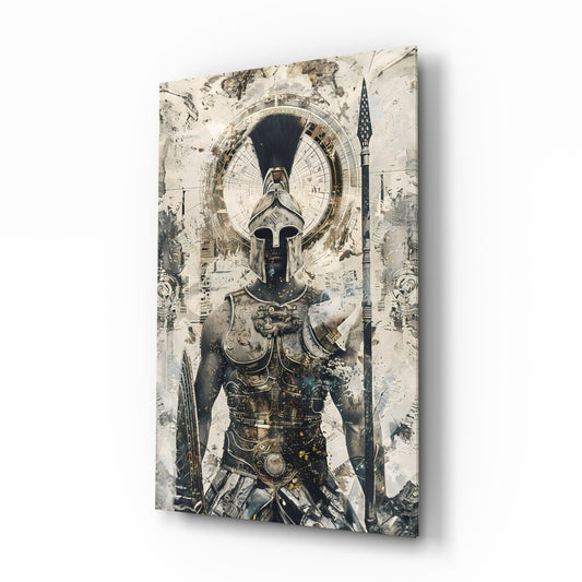 Armored Spartan Compass Glass Wall Art