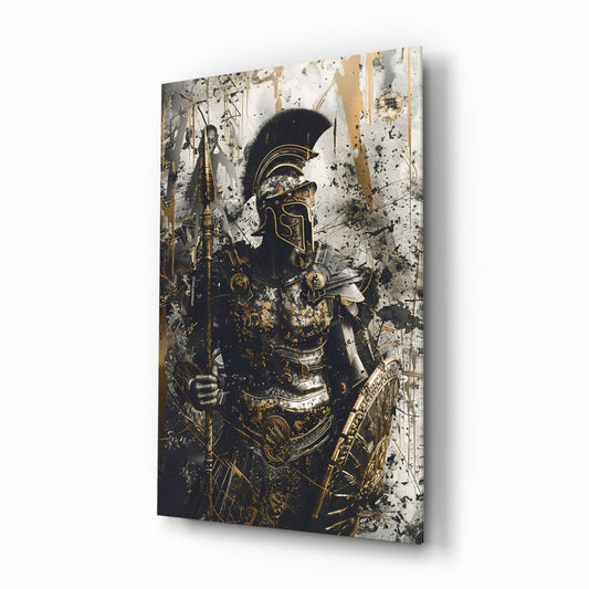 Black Gold Roman Centurion Glass Wall Art