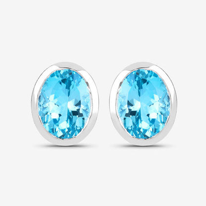4.00 Carat Genuine Swiss Blue Topaz .925 Sterling Silver Earrings