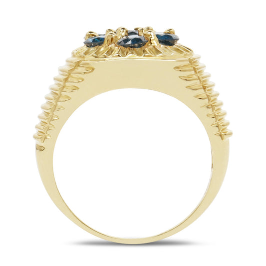 14K Yellow Gold Plated 1.40 Carat Genuine Blue Diamond .925 Sterling Silver Ring