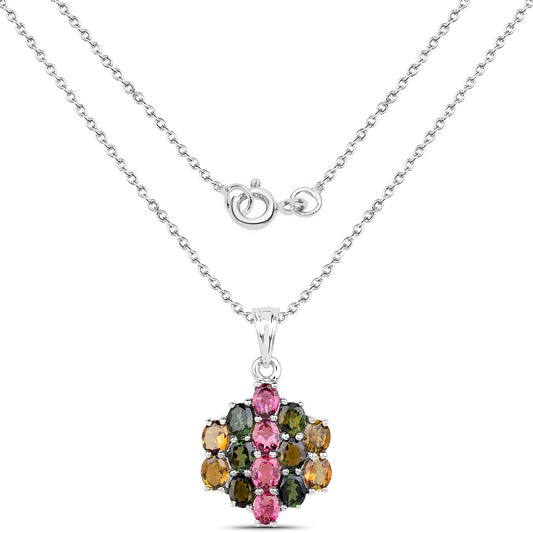 4.34 Carat Genuine Pink Tourmaline, Green Tourmaline & Brown Tourmaline .925 Sterling Silver Pendant