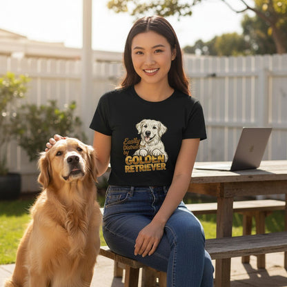 Easily Distracted By Golden Retriever Graphic T-Shirt Cotton Unisex Casual Dog Lover Wear