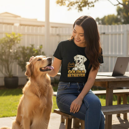 Easily Distracted By Golden Retriever Graphic T-Shirt Cotton Unisex Casual Dog Lover Wear