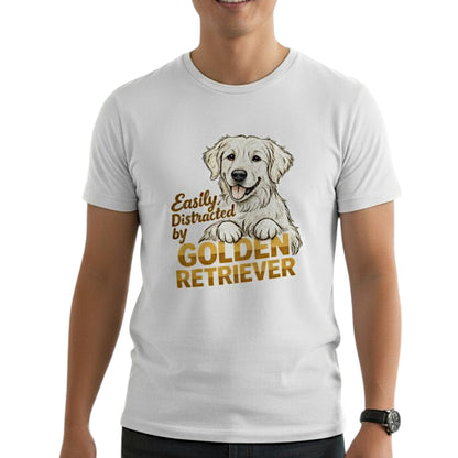 Easily Distracted By Golden Retriever Graphic T-Shirt Cotton Unisex Casual Dog Lover Wear