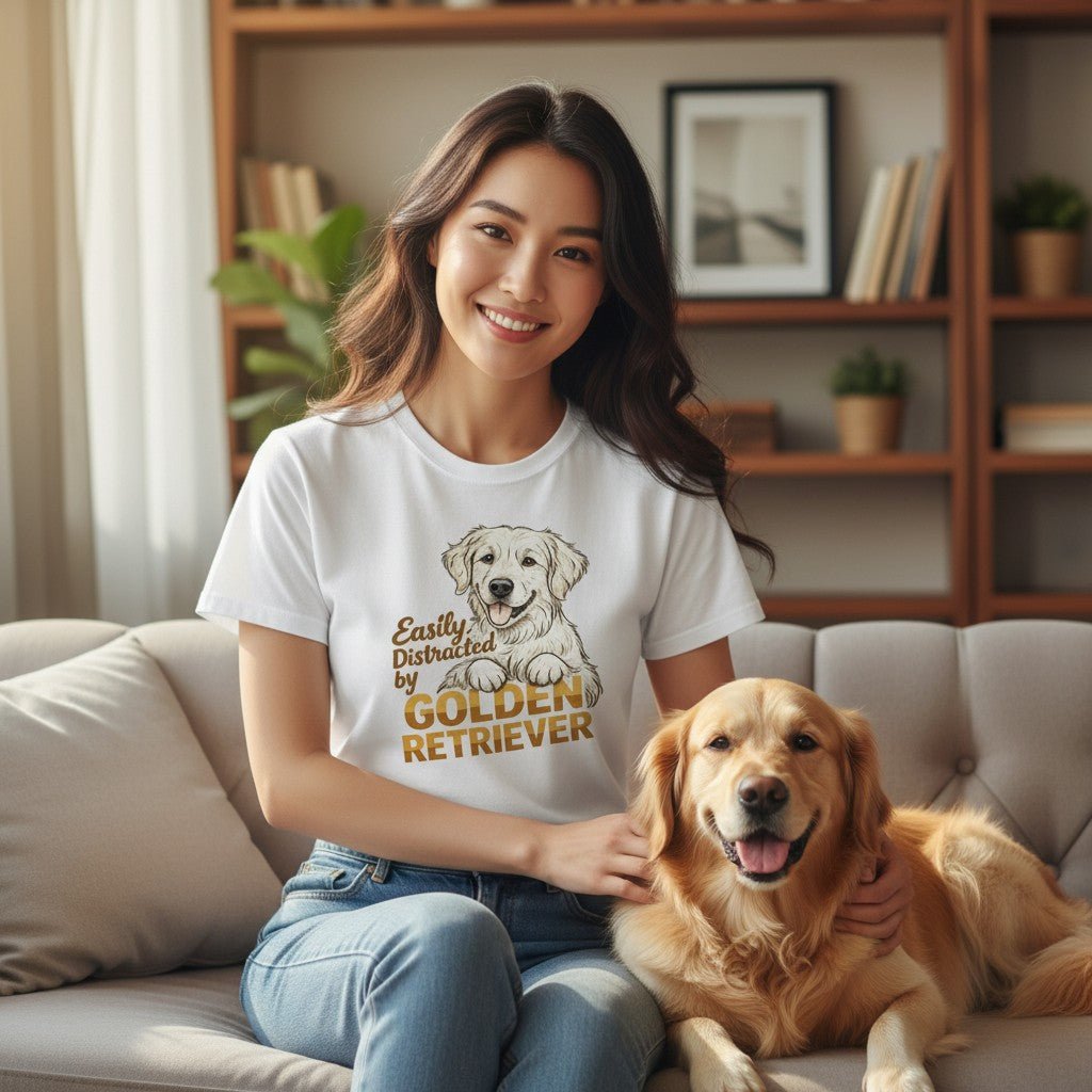 Easily Distracted By Golden Retriever Graphic T-Shirt Cotton Unisex Casual Dog Lover Wear