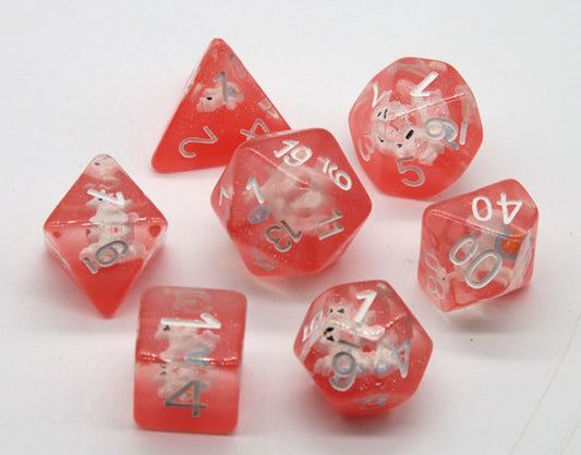Red Nobel Unicorn Resin Glitter White Numbers 7-Dice Set Rpg