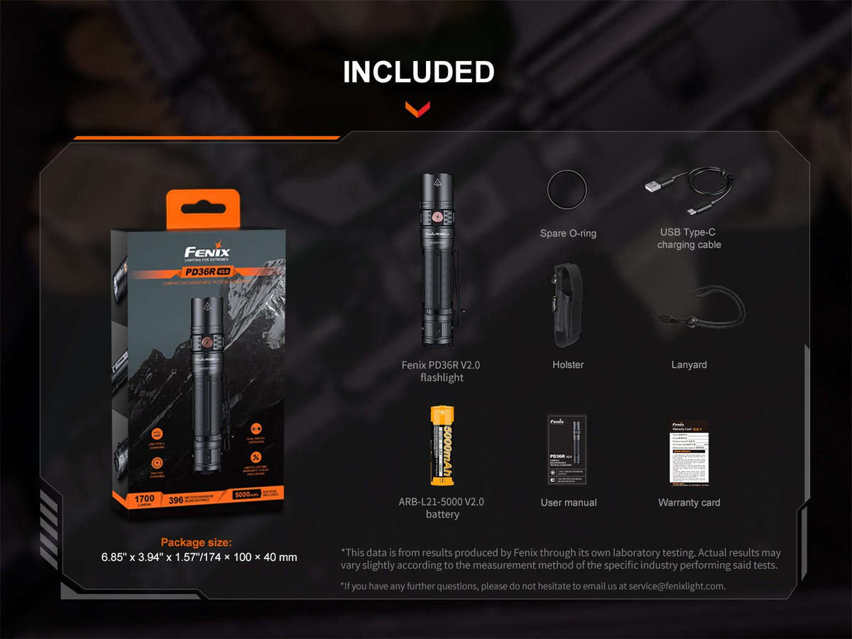 Fenix PD36R V2 Compact Rechargeable Tactical Flashlight - 1700 Lumens Otarealm