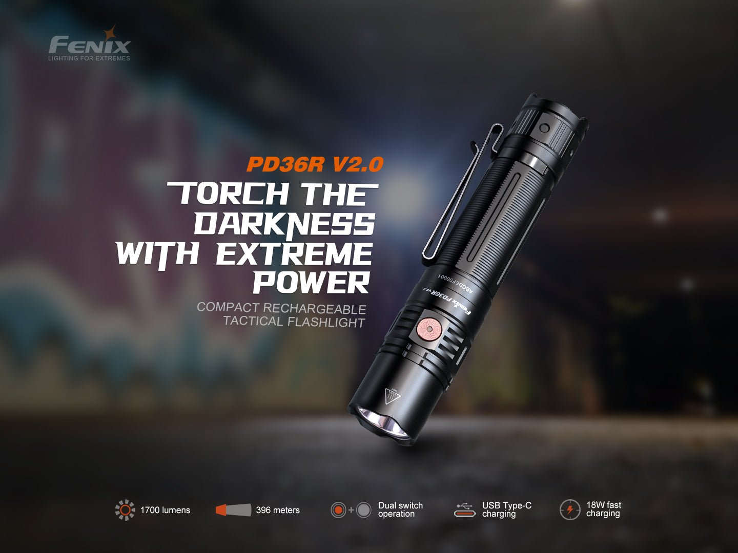 Fenix PD36R V2 Compact Rechargeable Tactical Flashlight - 1700 Lumens Otarealm
