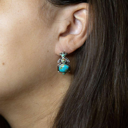 Emile Blue Turquoise Sterling Silver Hoop Earrings Otarealm