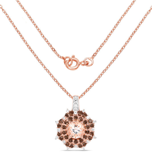 18K Rose Gold Plated 1.61 Carat Genuine Morganite, Smoky Quartz and White Zircon .925 Sterling Silver Pendant