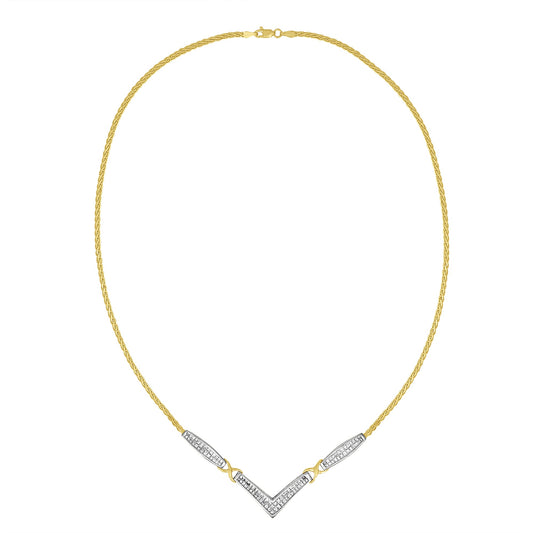 14K Yellow and White Gold 2.0 Cttw Princess Cut Diamond Flared and X-Station V Shaped 18â€ Franco Chain Statement Necklace (H-I Color, SI2-I1 Clarity)