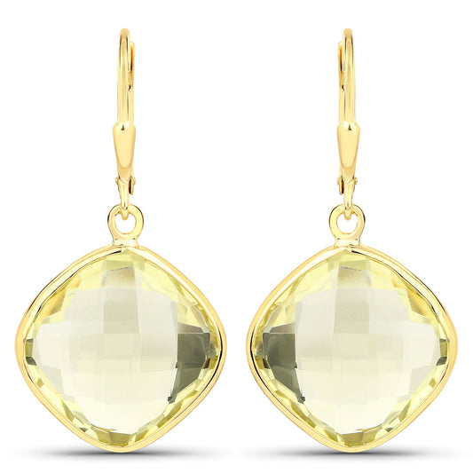 21.40 Carat Genuine Lemon Quartz .925 Sterling Silver Earrings