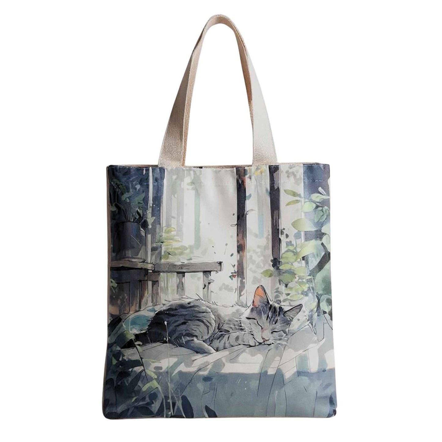 Flannel Cat Tote Bag – Zippered, Two-Sided Printed Shoulder Bag
