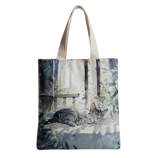 Flannel Cat Tote Bag – Zippered, Two-Sided Printed Shoulder Bag