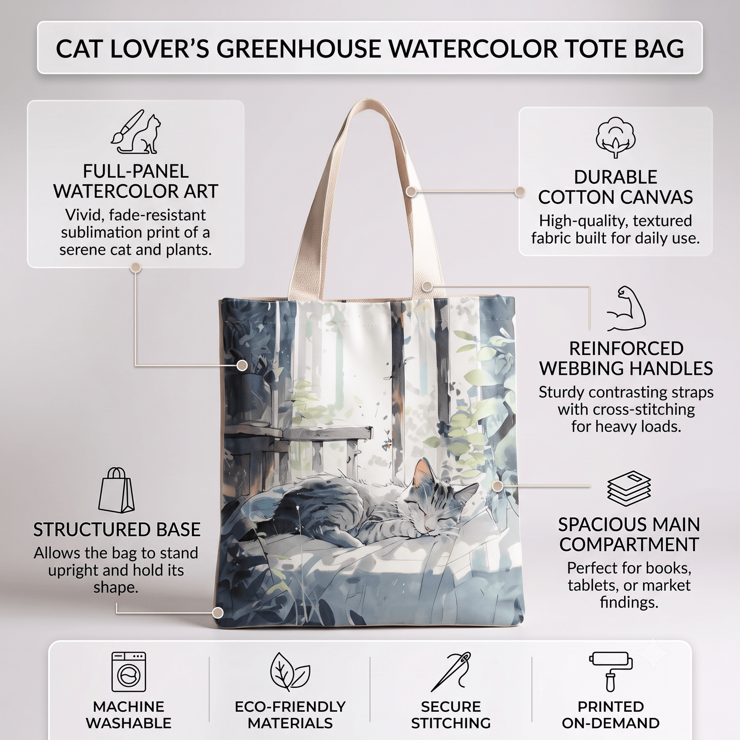 Flannel Cat Tote Bag – Zippered, Two-Sided Printed Shoulder Bag