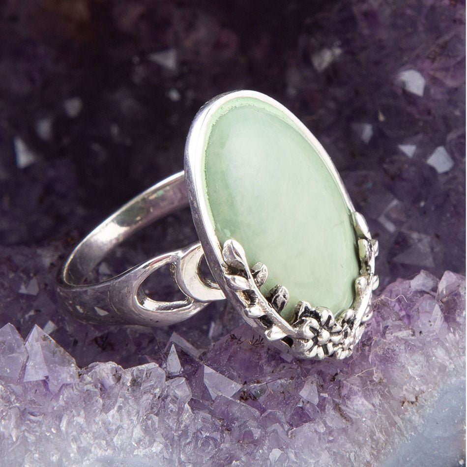 Floral Green Turquoise and Sterling Silver Ring Otarealm